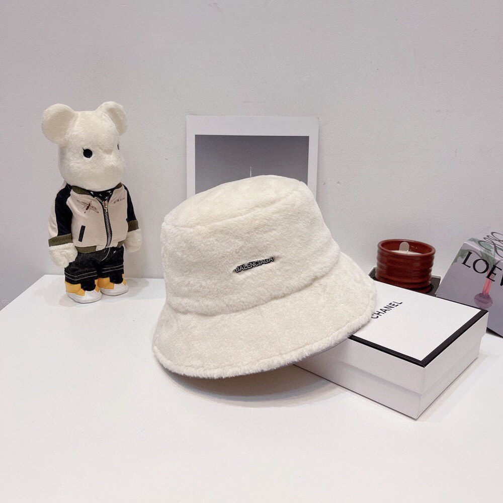 Balenciaga Faux Fur Bucket Hat in White